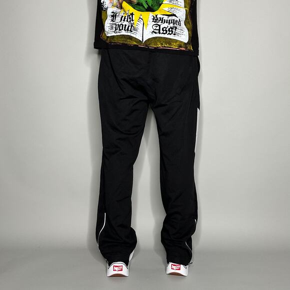 Reebok Sweatpants Jet Black Polyester White Accents has Ankle Zippers - Picture 3 of 4